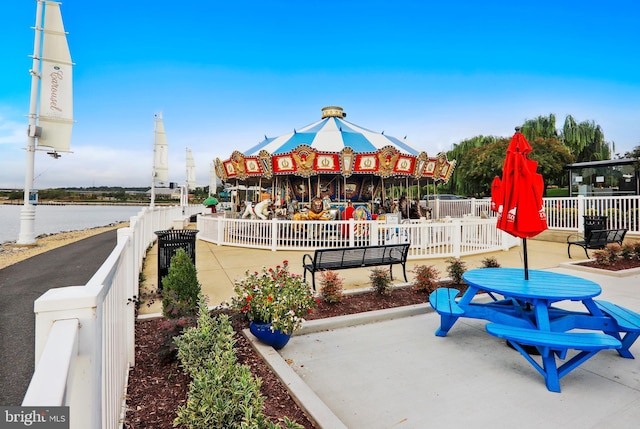 view of playground featuring a water view