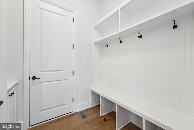 mudroom with hardwood / wood-style floors