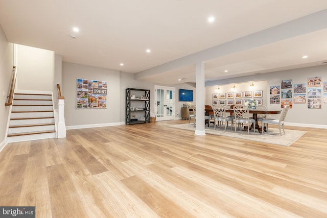 interior space with light hardwood / wood-style flooring