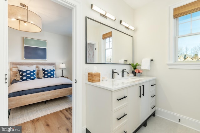 bathroom with wood-type flooring and vanity