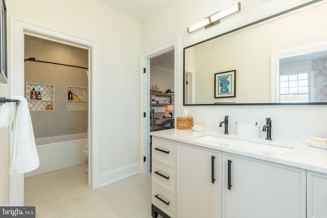 full bathroom with vanity, toilet, and shower / bathtub combination