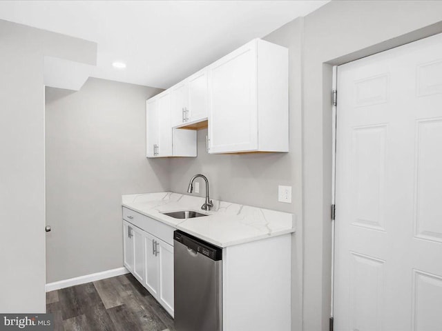 kitchen with white cabinetry, sink, and stainless steel dishwasher