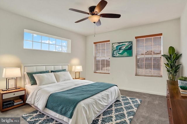 bedroom featuring ceiling fan and carpet floors