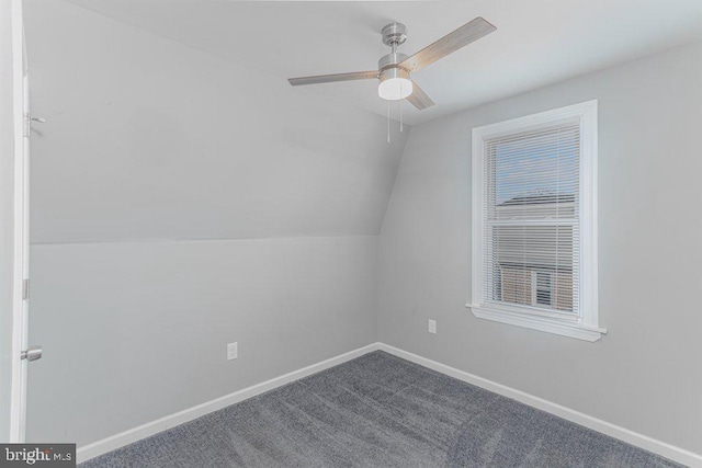 bonus room featuring carpet flooring, ceiling fan, and vaulted ceiling