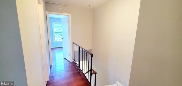 3625 Silver Spruce Cir, Burtonsville, MD 20866 - corridor featuring an upstairs landing, attic access, and wood finished floors
