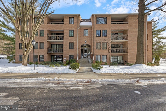 view of snow covered building