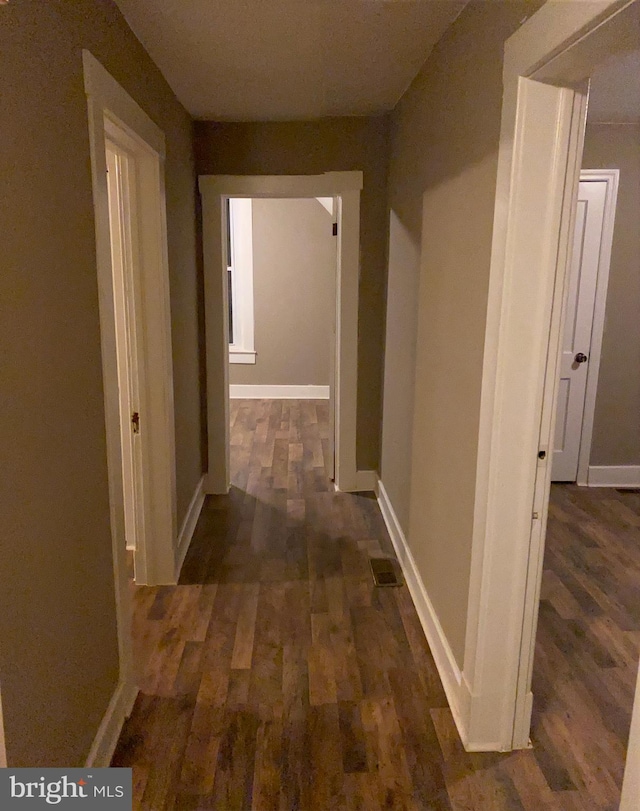 corridor featuring dark hardwood / wood-style flooring