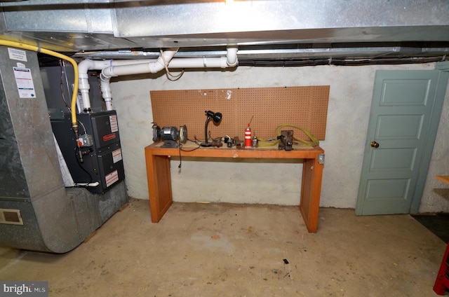 basement featuring a workshop area