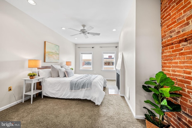 bedroom featuring carpet floors and ceiling fan