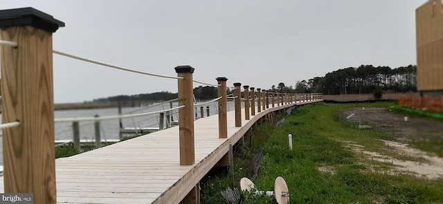 view of dock with a water view