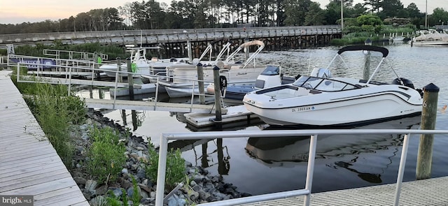 view of dock with a water view