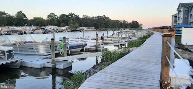 dock area featuring a water view