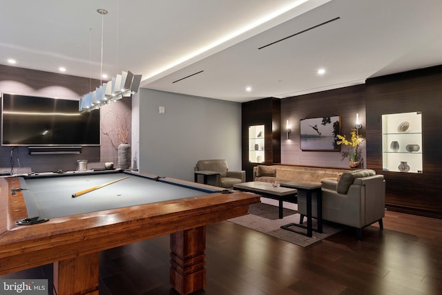 rec room with dark wood-type flooring and pool table