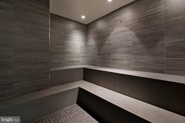 view of sauna featuring tile patterned flooring