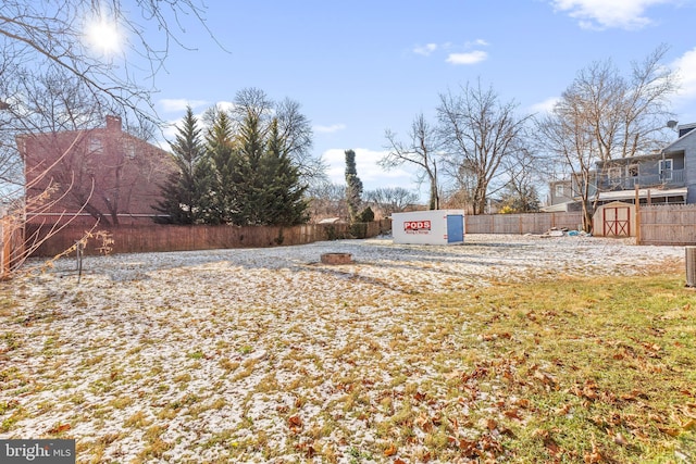 view of yard with a storage unit