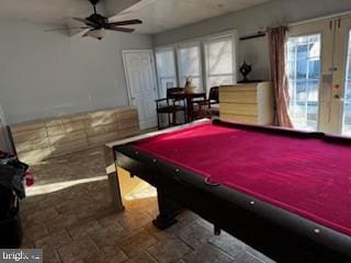 playroom featuring billiards and ceiling fan