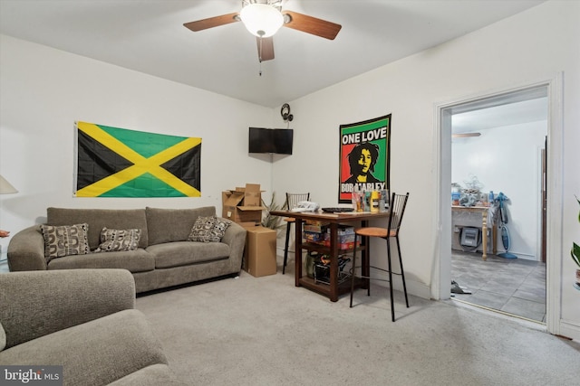 living room with ceiling fan