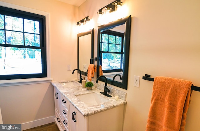 bathroom featuring vanity and hardwood / wood-style floors