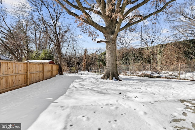 view of yard covered in snow