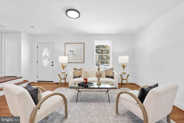 living room with light hardwood / wood-style flooring