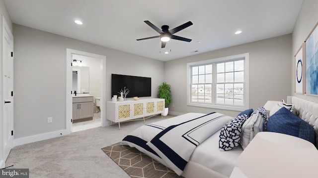 81 Filly Ln, Lewes, DE 19958 - bedroom with carpet, recessed lighting, ensuite bath, baseboards, and a ceiling fan