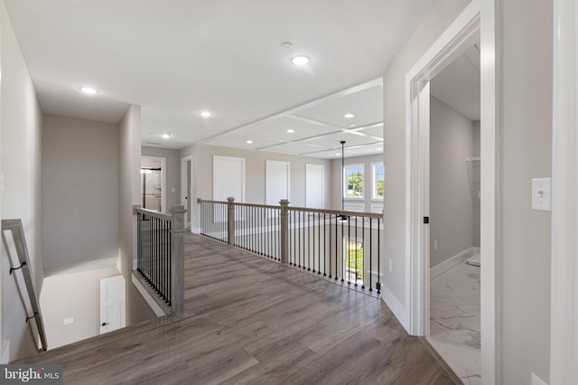 81 Filly Ln, Lewes, DE 19958 - hall featuring an upstairs landing, wood finished floors, baseboards, and recessed lighting