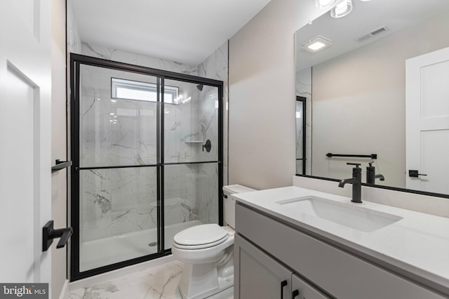 81 Filly Ln, Lewes, DE 19958 - bathroom with marble look tiles, a marble finish shower, toilet, and vanity
