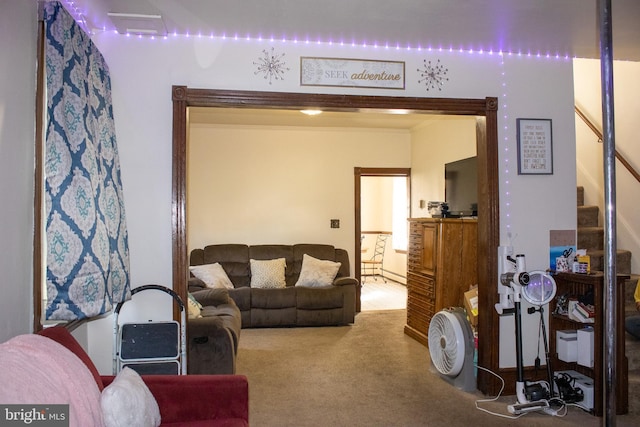 living room featuring carpet floors