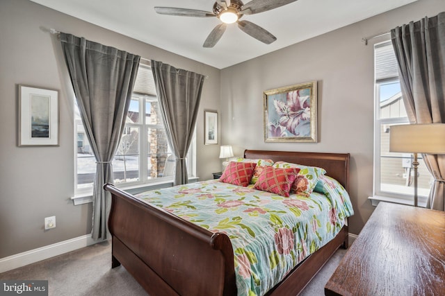 bedroom featuring carpet and ceiling fan