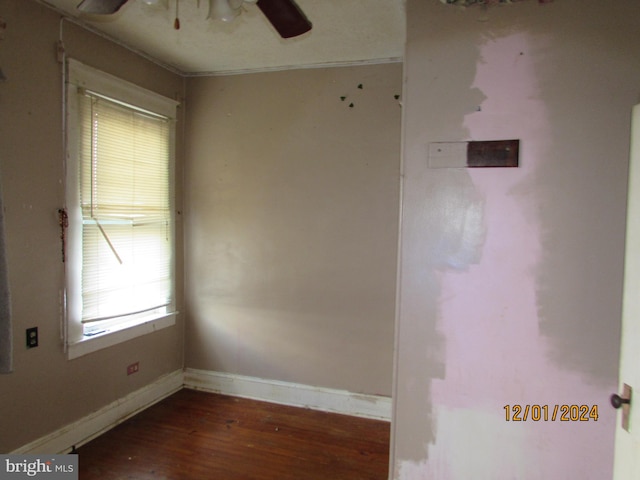 unfurnished room featuring dark hardwood / wood-style floors and ceiling fan