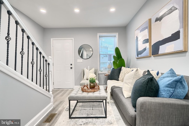 living room with light wood-type flooring