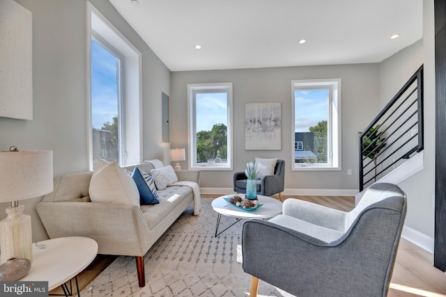 living room with light hardwood / wood-style floors