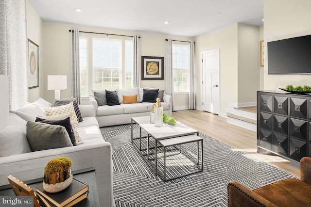 living room with light wood-type flooring