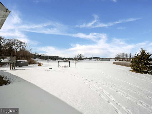 view of yard covered in snow