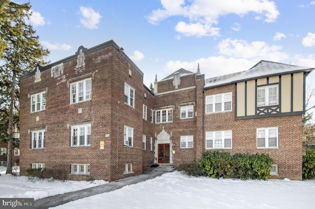 view of snow covered property