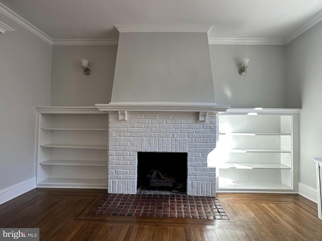 room details featuring a fireplace and ornamental molding