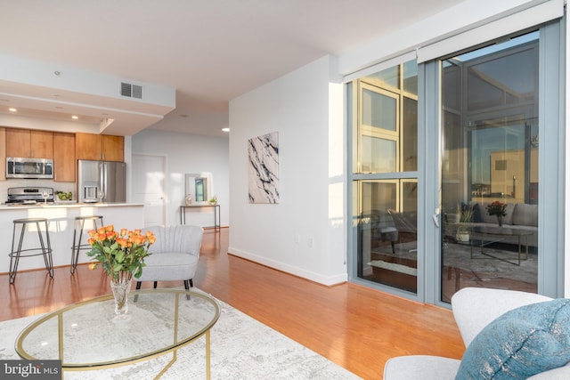 living room with light wood-type flooring