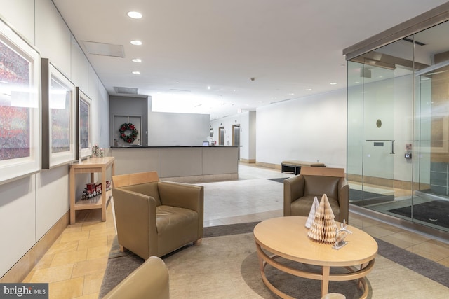 interior space featuring light tile patterned floors