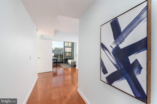 corridor with hardwood / wood-style floors