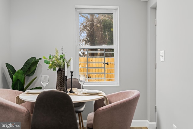 dining room with wood-type flooring and a healthy amount of sunlight