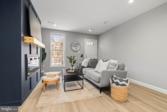 living room with light wood-type flooring