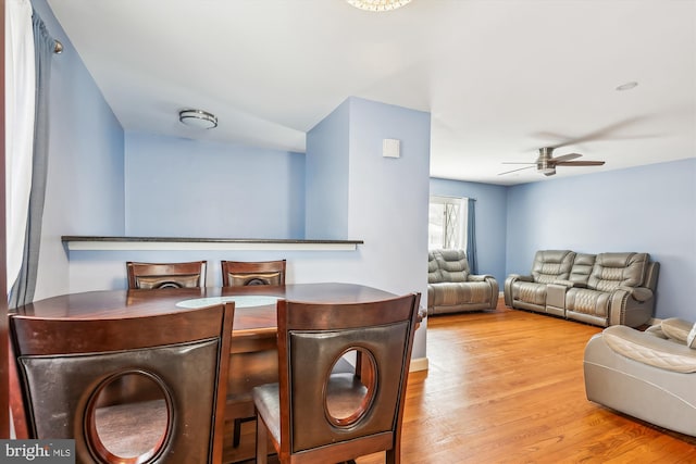 interior space featuring ceiling fan and light hardwood / wood-style flooring