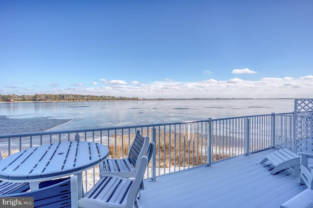 deck with a water view