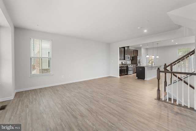 unfurnished living room featuring light hardwood / wood-style floors