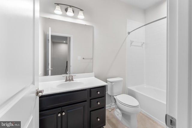 full bathroom featuring tile patterned floors, toilet, vanity, and  shower combination