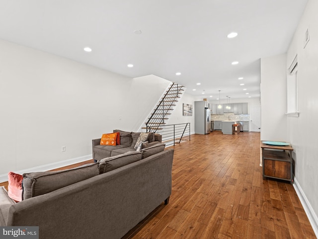 living room with hardwood / wood-style floors