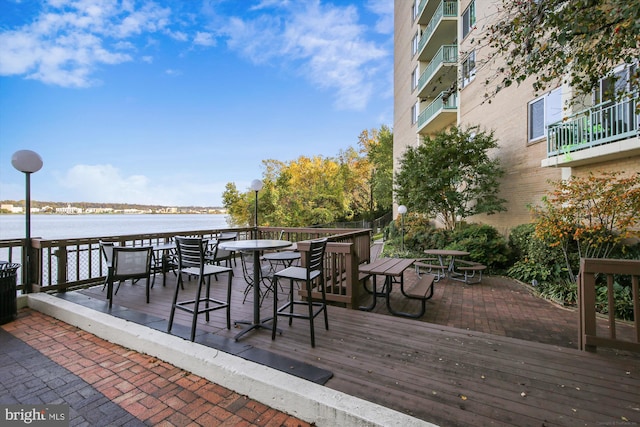 deck with a water view