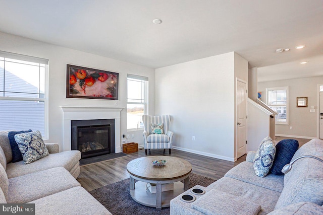 living room featuring dark hardwood / wood-style flooring