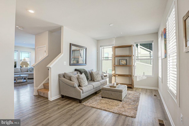 living room featuring light wood-type flooring