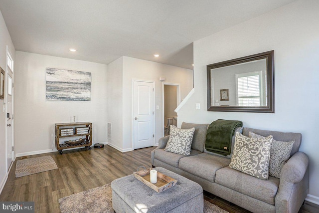 living room featuring dark hardwood / wood-style flooring